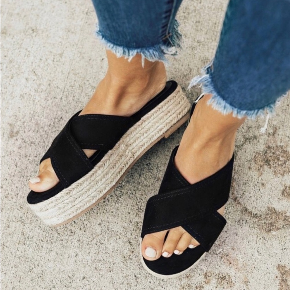 Espadrille Platform Slide Sandals